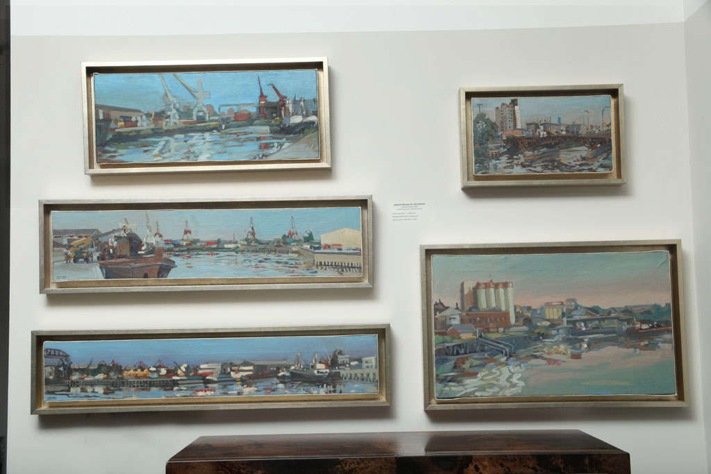 Hencer Molina Oil on Canvas, Port Scenes of Buenos Aires In Good Condition For Sale In East Hampton, NY