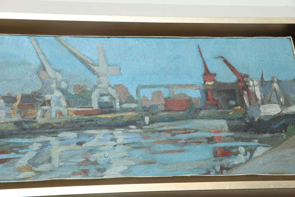 Hencer Molina Óleo sobre lienzo, Escenas portuarias de Buenos Aires Posmoderno en venta