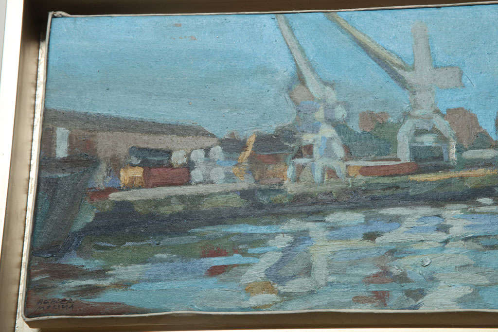 Colombian Hencer Molina Oil on Canvas, Port Scenes of Buenos Aires For Sale