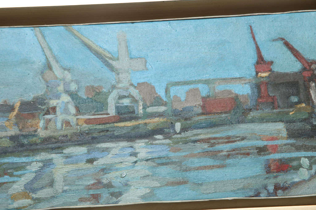 Hencer Molina Oil on Canvas, Port Scenes of Buenos Aires In Good Condition For Sale In East Hampton, NY