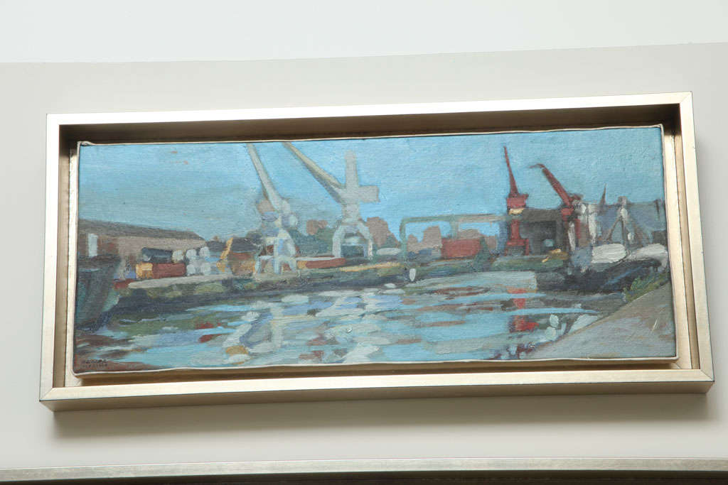 Esta pintura de tonos suaves del Puerto de Buenos Aires, del artista colombiano Hencer Molina, forma parte de una serie de 5 hermosas pinturas (ver imágenes detalladas).

Hencer Molina es de Baranquilla, Colombia, y llegó a Buenos Aires,