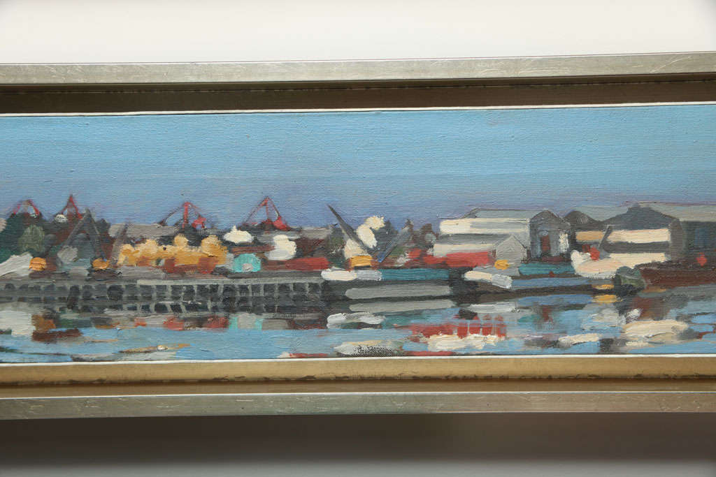 Colombian Hencer Molina Oil on Canvas, Port Scenes of Buenos Aires For Sale