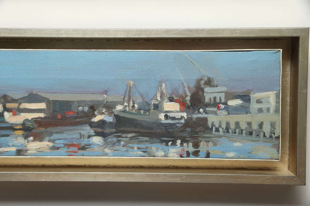Hencer Molina Oil on Canvas, Port Scenes of Buenos Aires In Good Condition For Sale In East Hampton, NY