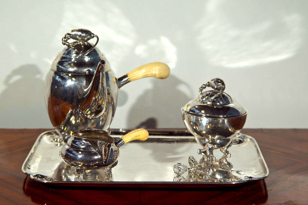 Georg Jensen 5pc Sterling Silver Tea Service ( Lily Pattern)