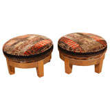 Pair Swiveling Stools with Art Deco Mohair.