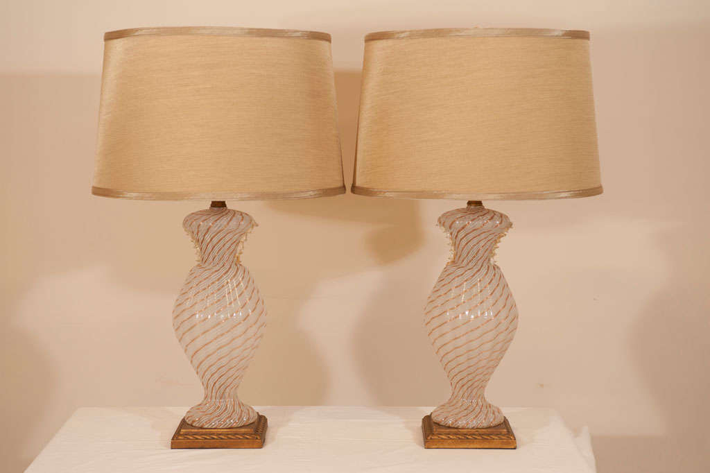 Pair of Murano table lamps with gold dust swirl
