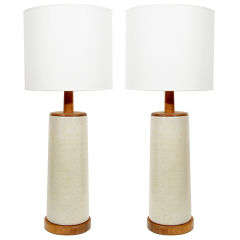 Pair of Speckled Glazed Ceramic Lamps by Gordon Martz