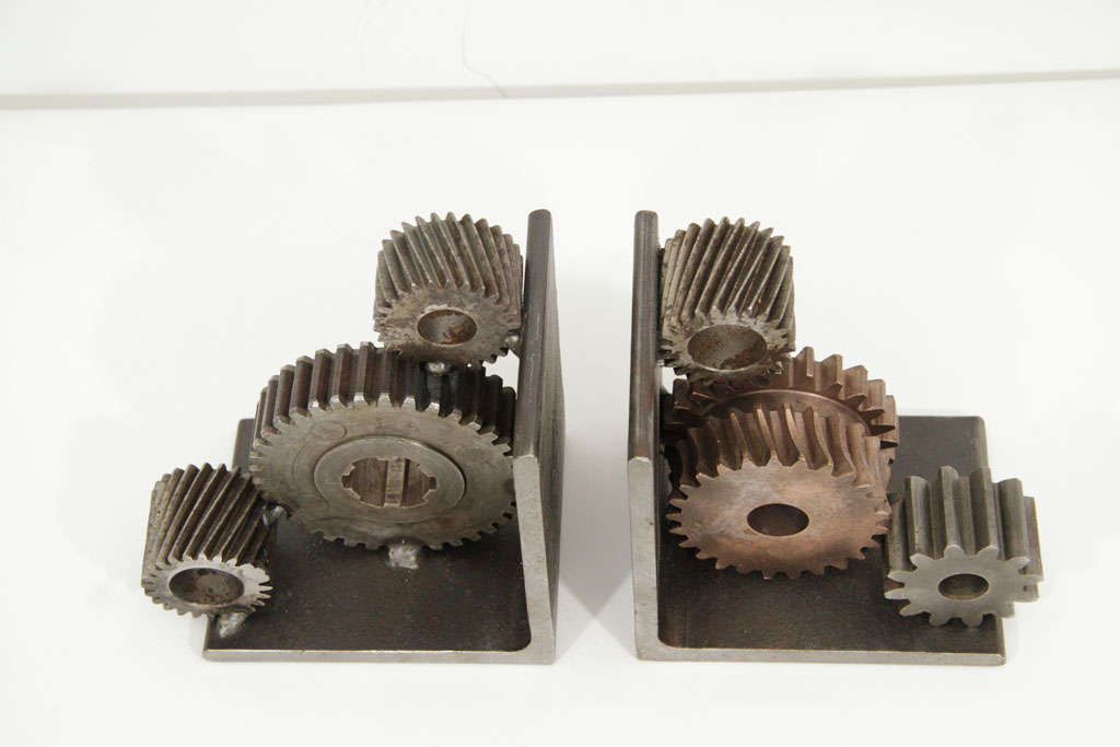 Fantastic pair of bookends comprised of gears from various defunct manufactures in Detroit Michigan.