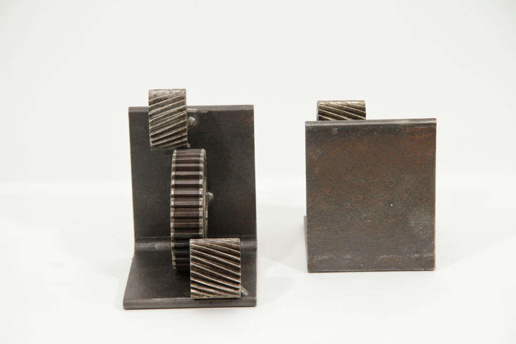 Pair of Industrial Gear Bookends In Excellent Condition In New York, NY