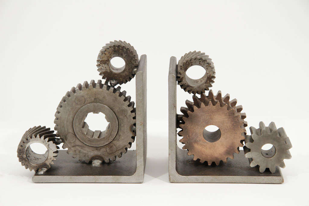 Pair of Industrial Gear Bookends 3