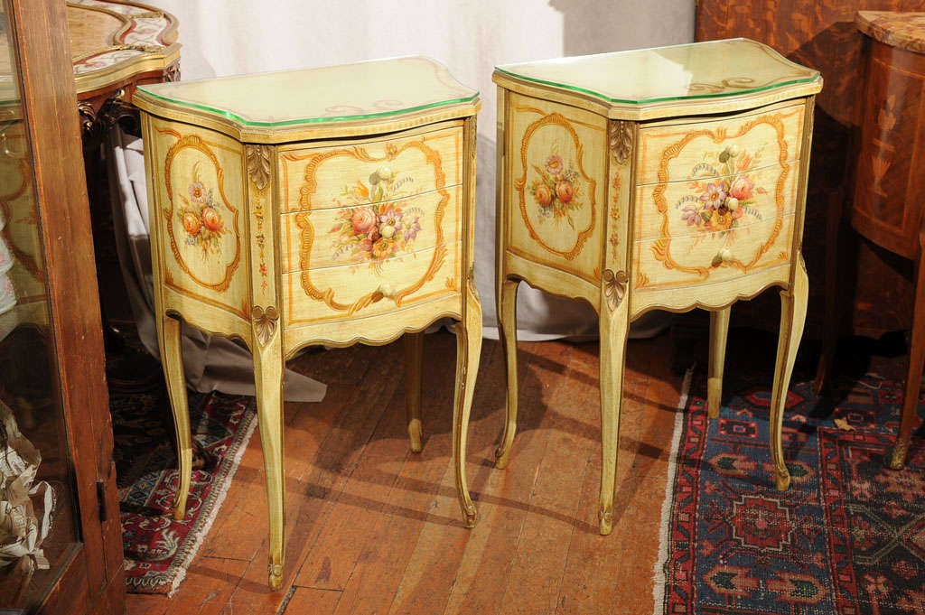 American Very Nice Pair of Decorated and Painted Mahogany Nightstands