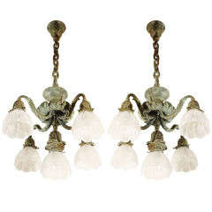 Pair of Late Victorian Five Arm Chandeliers