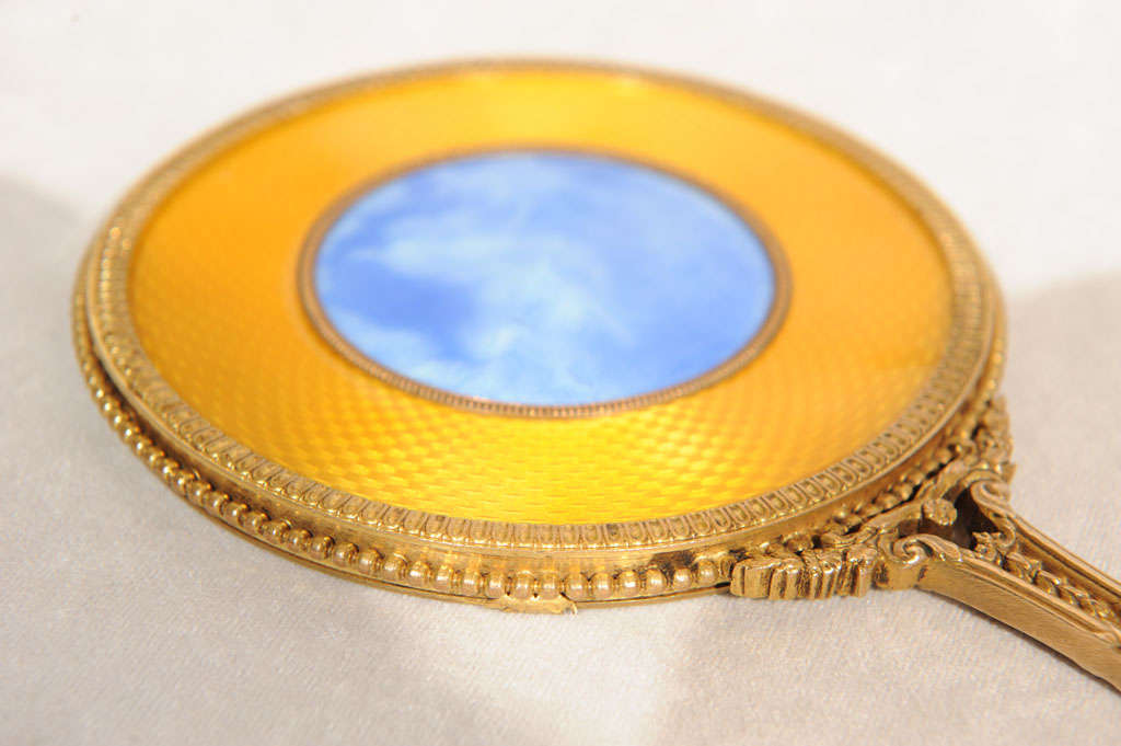 19th Century Fabulous French Enameled Hand Mirror