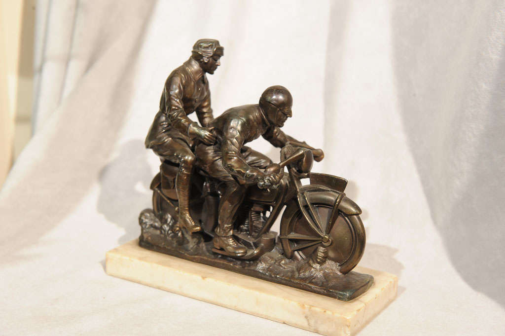 German Art Deco Statue of Motorcycle and Riders