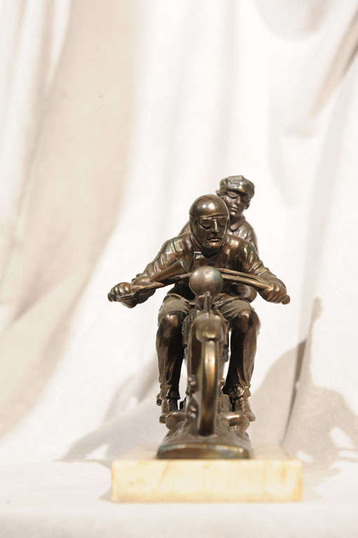 Art Deco Statue of Motorcycle and Riders In Excellent Condition In Petaluma, CA