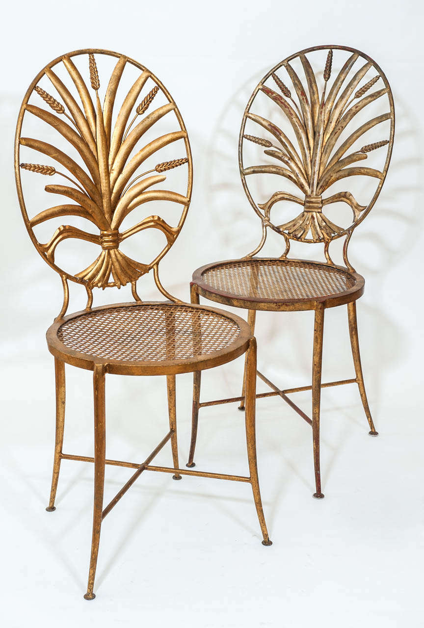 These wonderful and decorative Italian
gold gilt occasional chairs are classics and add style to many varied decors.