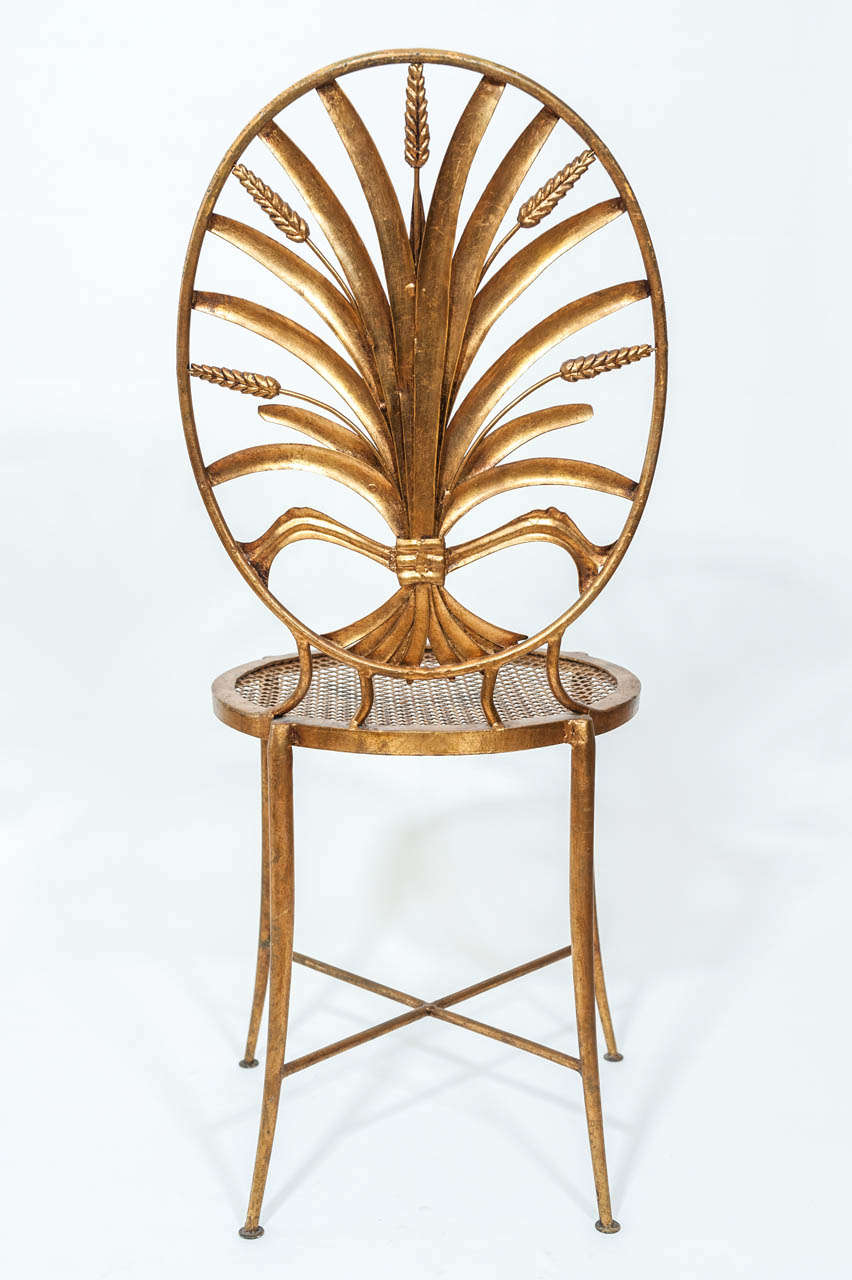 Pair of Wheat Sheaf Gilt Metal Chairs In Excellent Condition In Toronto, ON
