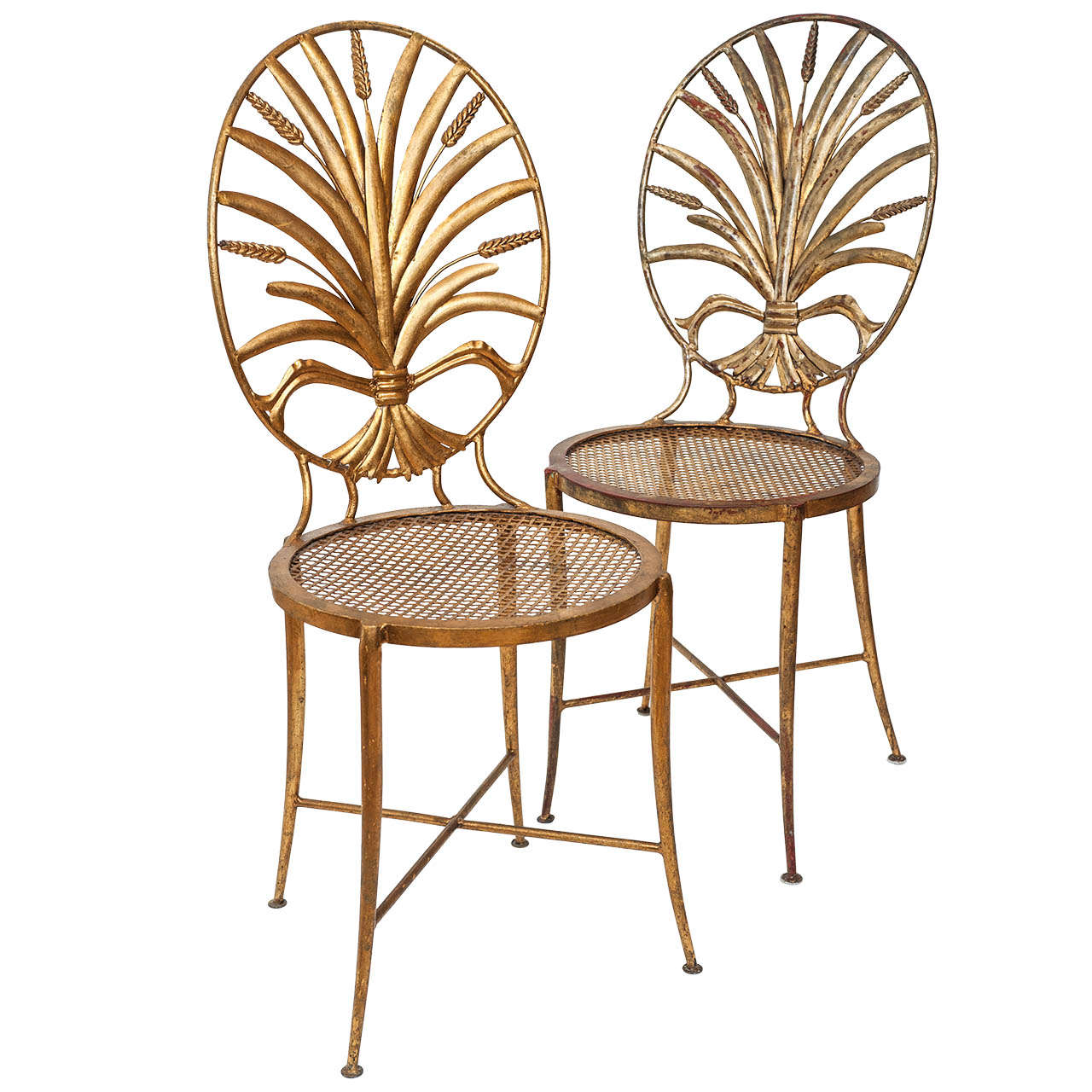 Pair of Wheat Sheaf Gilt Metal Chairs