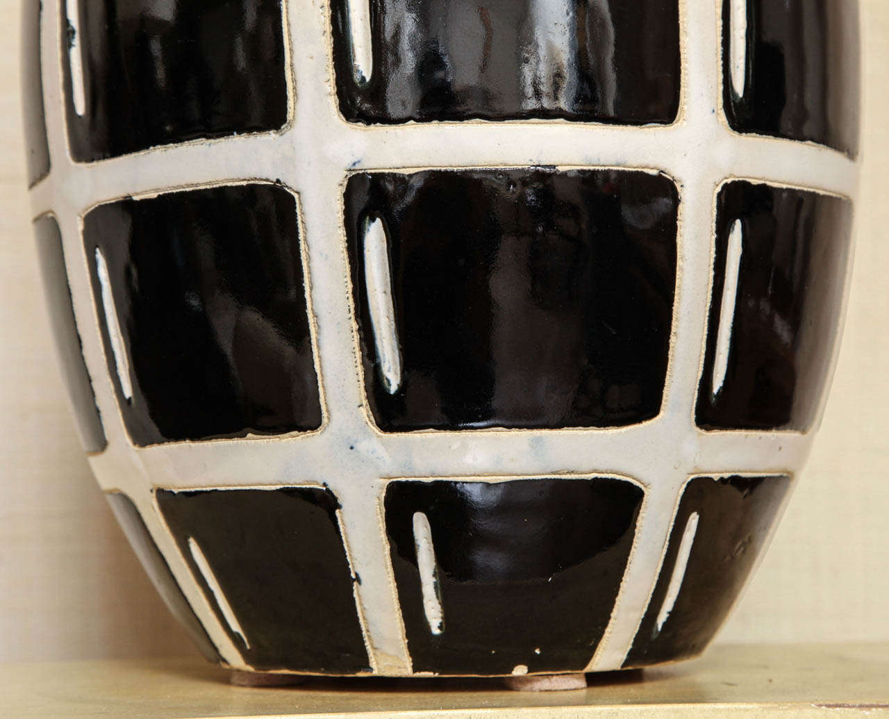 Large Black and White Vase with Geometric Design, circa 1960 In Excellent Condition In New York, NY