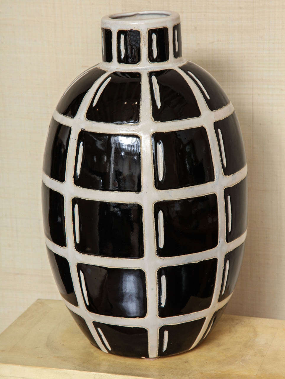 Large Black and White Vase with Geometric Design, circa 1960 1