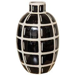 Large Black and White Vase with Geometric Design, circa 1960