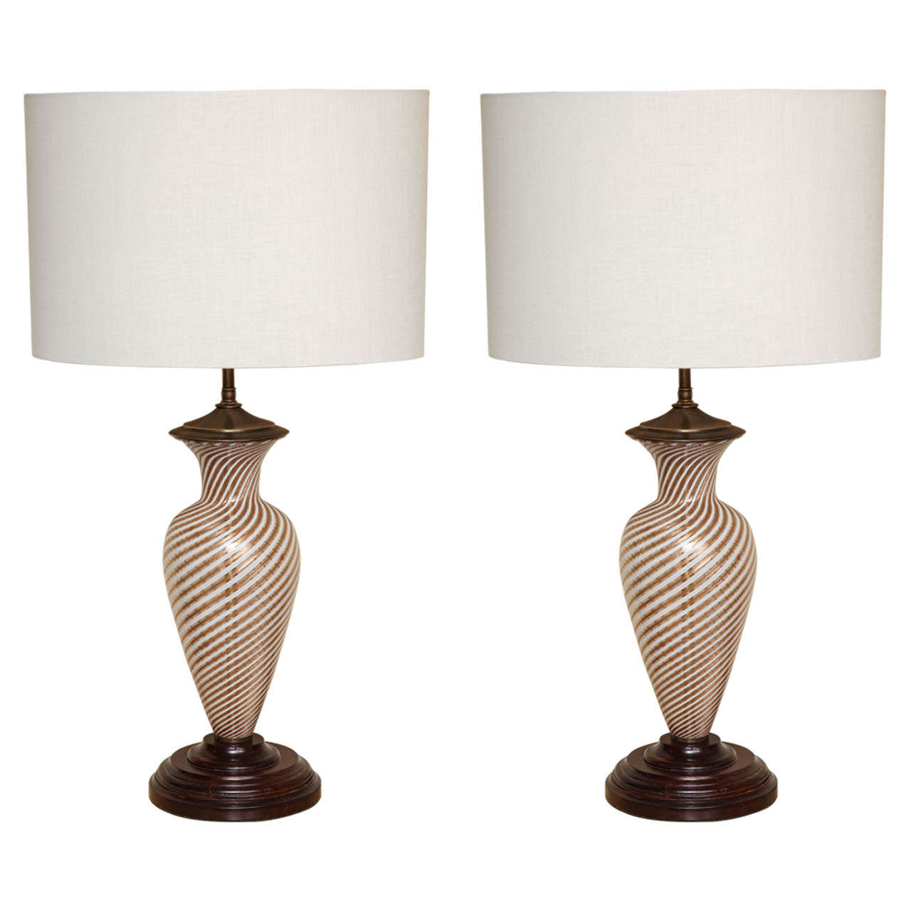 Pair of Murano Lamps with Wood Base, Italy, circa 1960