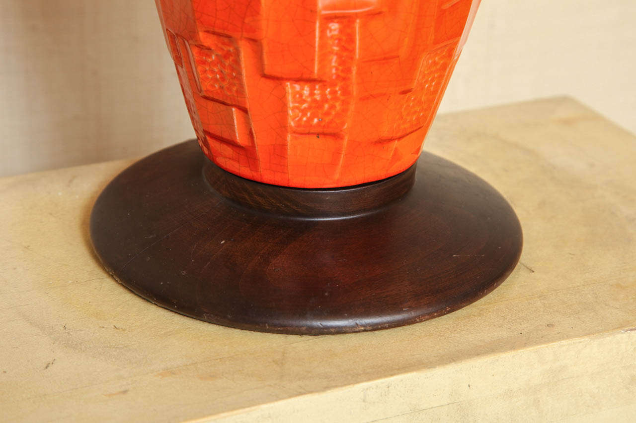 Pair of Orange Ceramic Lamps with Geometric Design, circa 1960 1