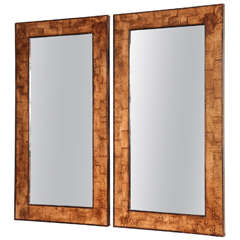 Pair of Mirrors with Vintage Leather Frames and Antique Glass