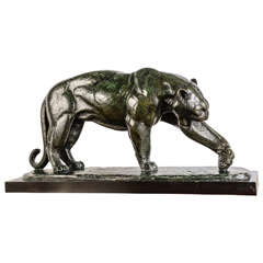 Panther Licking its Leg Bronze Sculpture