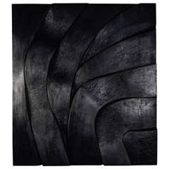 Black Wood Wall Sculpture by Bertrand Créac'h