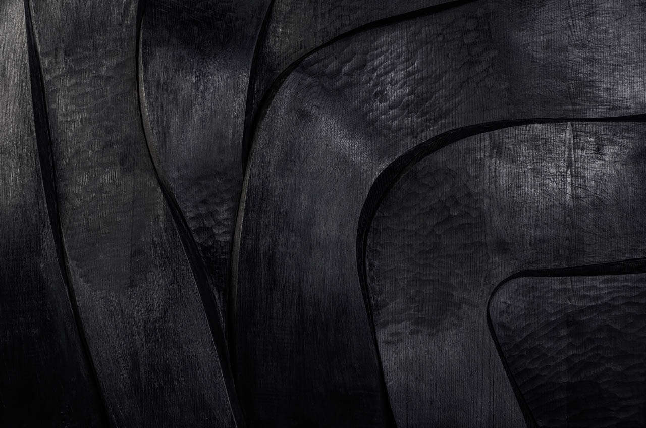 French Black Wood Wall Sculpture by Bertrand Créac'h