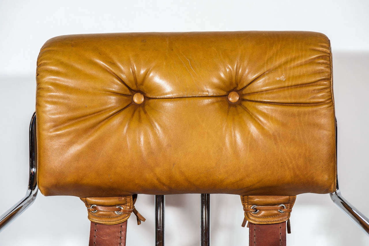 Art Deco Pair of  20th Century Leather and  Chrome Desk Chairs