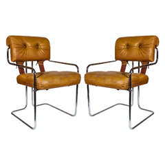 Pair of  20th Century Leather and  Chrome Desk Chairs