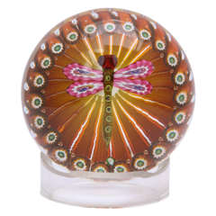 Retro An Early Paul Ysart Dragonfly In Millefiori Basket Paperweight