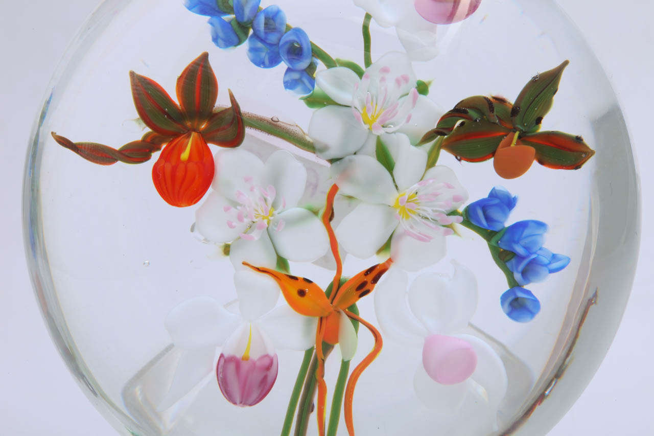 American A Unique Paul Stankard Orchid Bouquet Paperweight For Sale