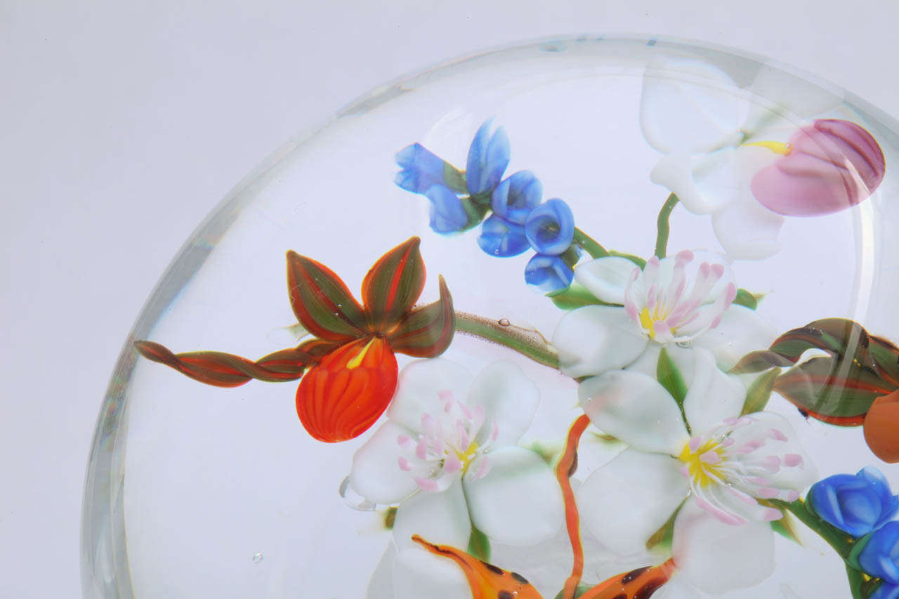 20th Century A Unique Paul Stankard Orchid Bouquet Paperweight For Sale