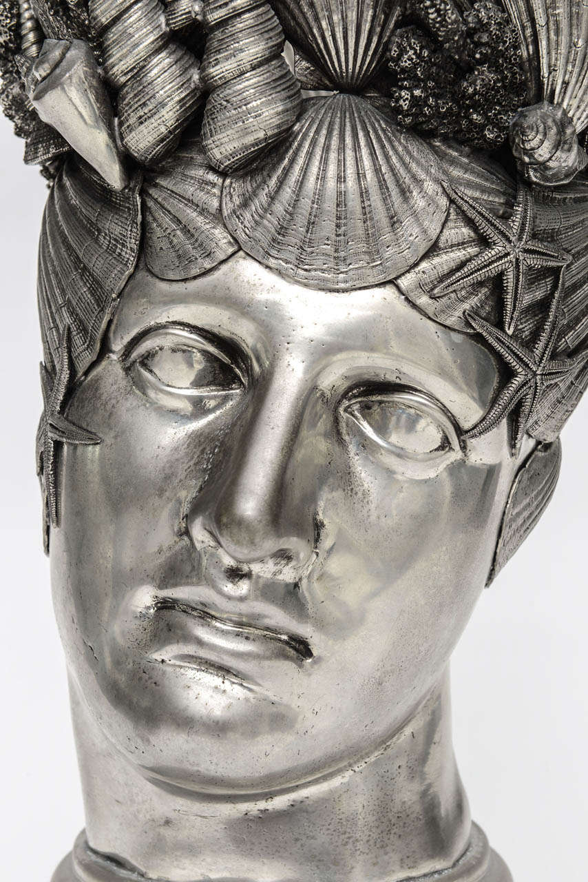 Pewter Champagne Cooler Shell Encrusted Head of Neptune 2