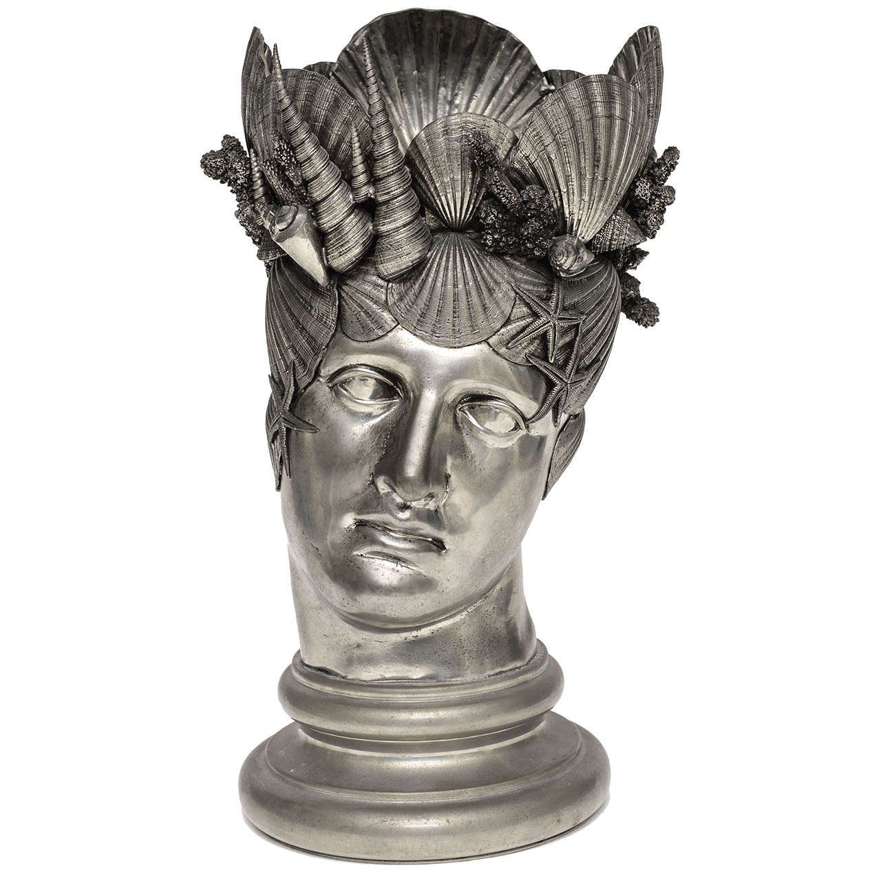 Pewter Champagne Cooler Shell Encrusted Head of Neptune