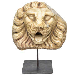 Antique Carved Marble Lion Fountain Spout, 17th Century Italian