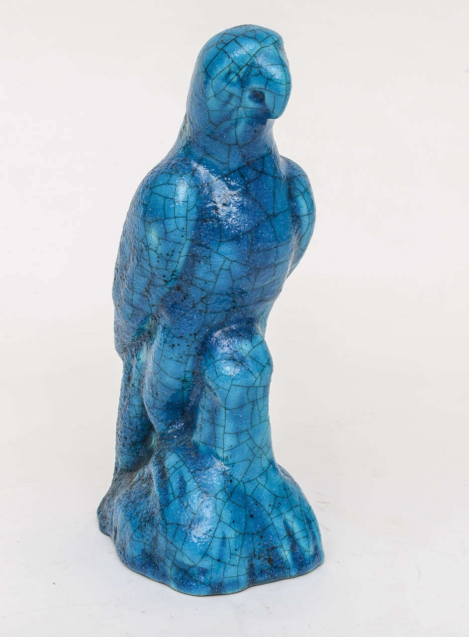 Art Nouveau Turquoise Blue Statuette of a Parrot by Edmond Lachenal