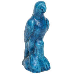 Turquoise Blue Statuette of a Parrot by Edmond Lachenal