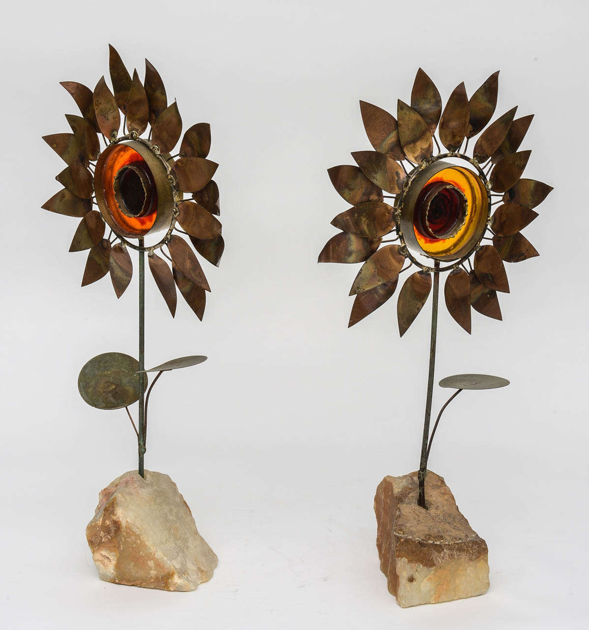 American Pair of Curtis Jere Brass and Resin Sunflowers