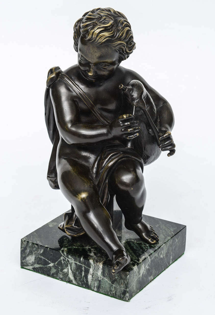 Neoclassical Bronze Figure of Young Boy Playing the Bagpipe, French, 19th Century For Sale