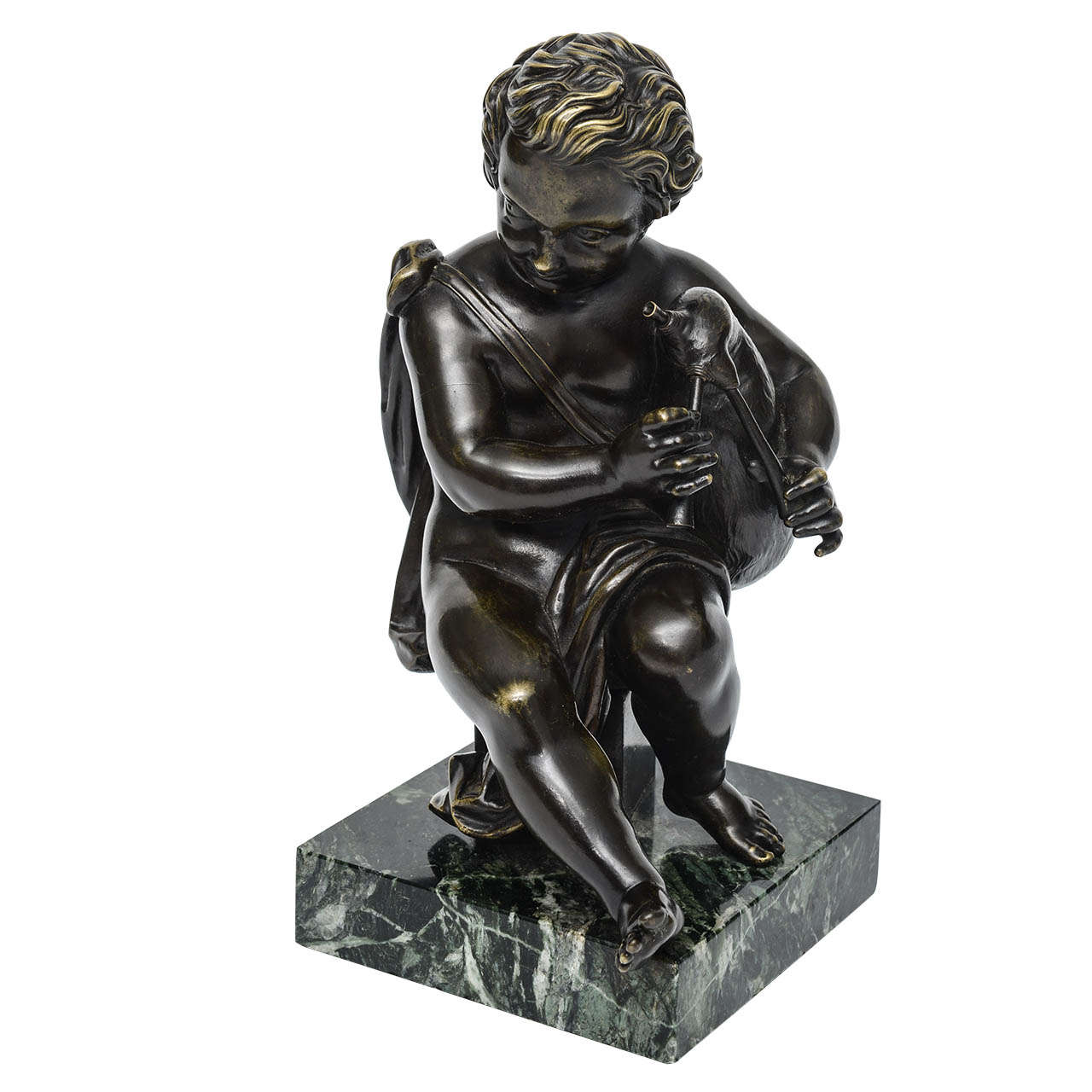 Bronze Figure of Young Boy Playing the Bagpipe, French, 19th Century For Sale