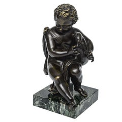 Antique Bronze Figure of Young Boy Playing the Bagpipe, French, 19th Century