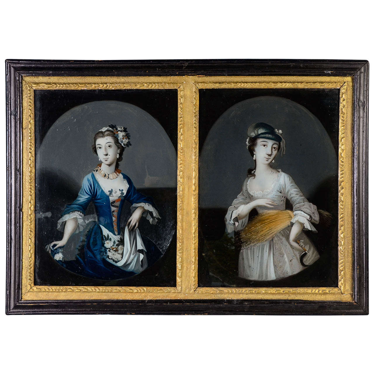 Spring and Summer Painting Under Glass (18th Century) For Sale