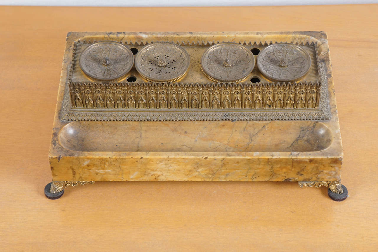 Bronze and Siena Marble Inkwell