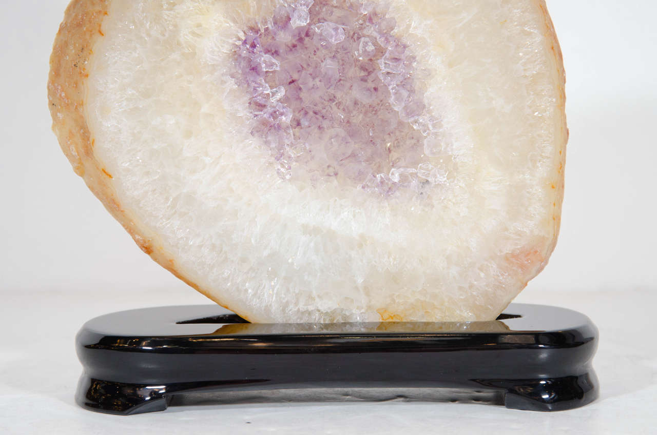 Organic Modern Gorgeous Sliced Rock Specimen with Amethyst Crystal Center