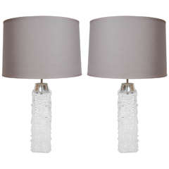 Impressive Pair of Mid-Century Modernist Relief Glass TOTEM Form Lamps