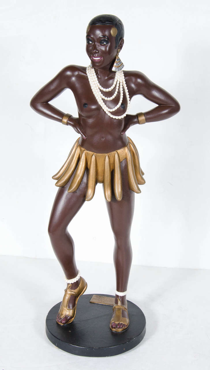 Art Deco Hand Painted Ceramic Statue of Josephine Baker by Apparence paris Model Depose